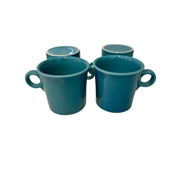 Fiesta Fiestaware Homer Laughlin Turquoise Mugs Ring Handle Tom Jerry Set 4 - Picture 1 of 5